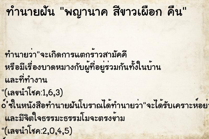 ทำนายฝันพญานาคสีขาวเผือกคืน ทำนายฝันทำนายฝันพญานาคสีขาวเผือกคืน